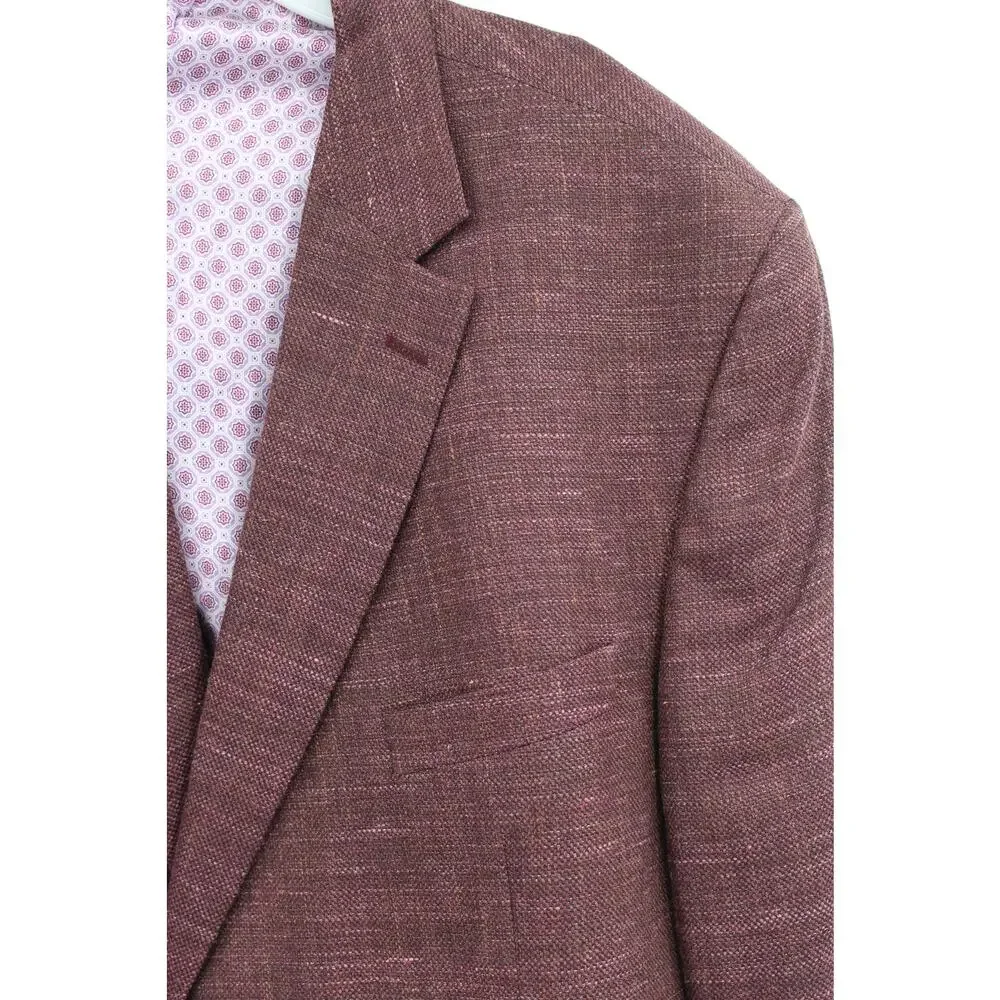 Mens Wool Silk Linen Blend Blazer 52L Italian Fabric Red Pink V Series by David